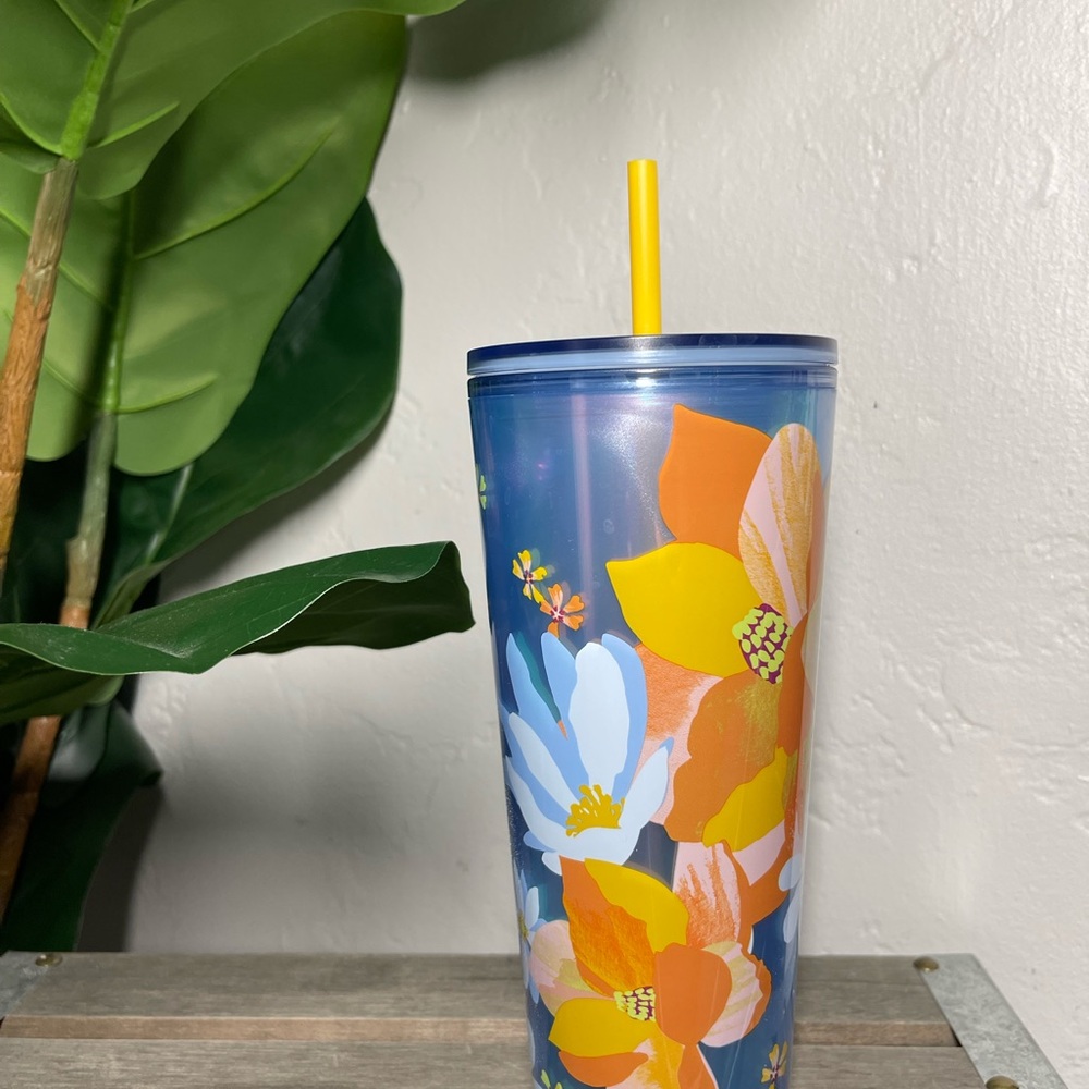 Starbucks Floral Blue Tumbler with Straw